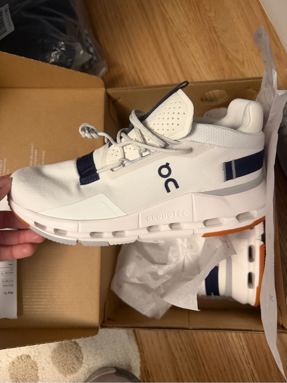 On Running Men's Cloudnova Sneakers in White with Navy and Orange Accents